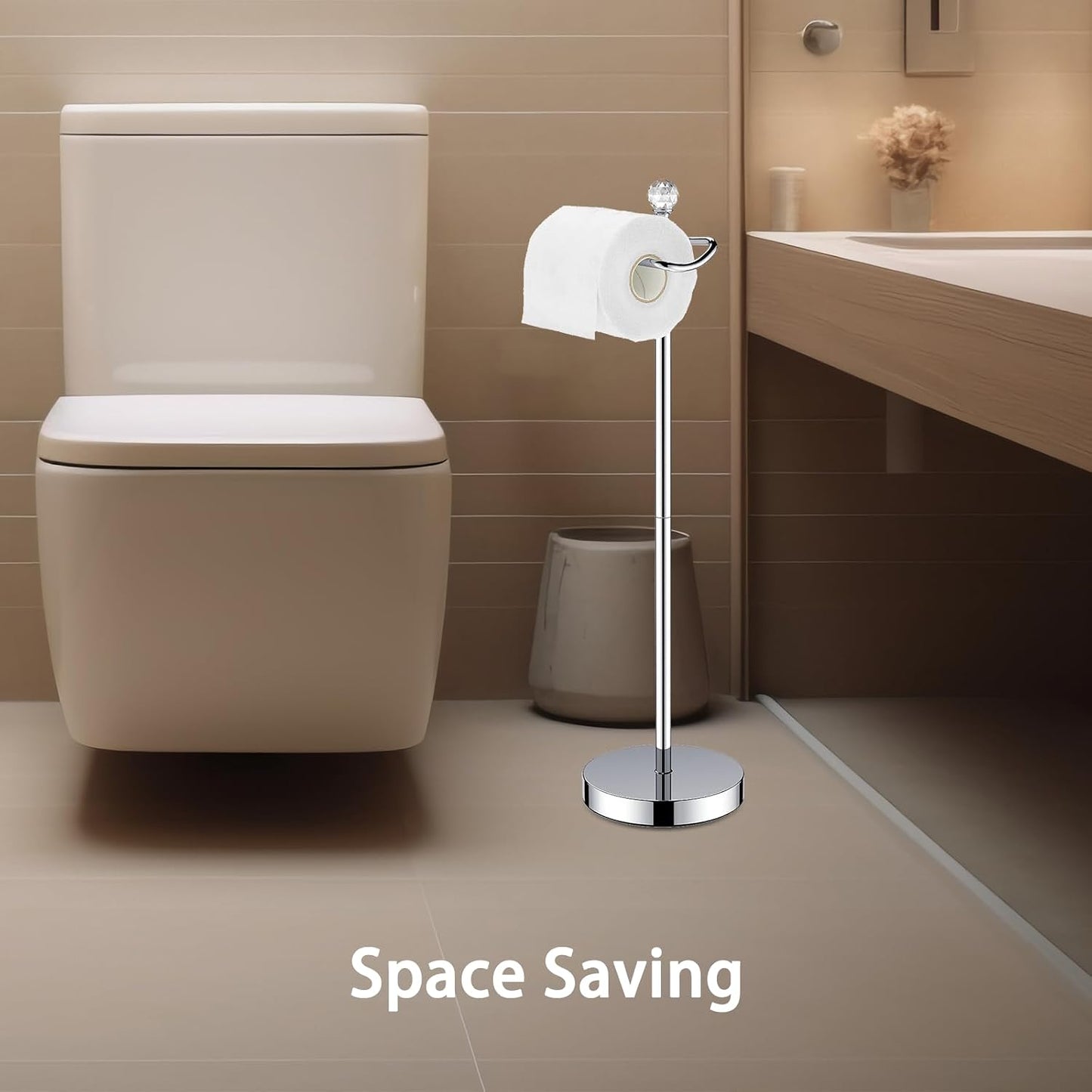 ROLABAM Toilet Paper Holder Stand (with Reserve Function) Free Standing Toilet Paper Holder for Bathroom Total Height