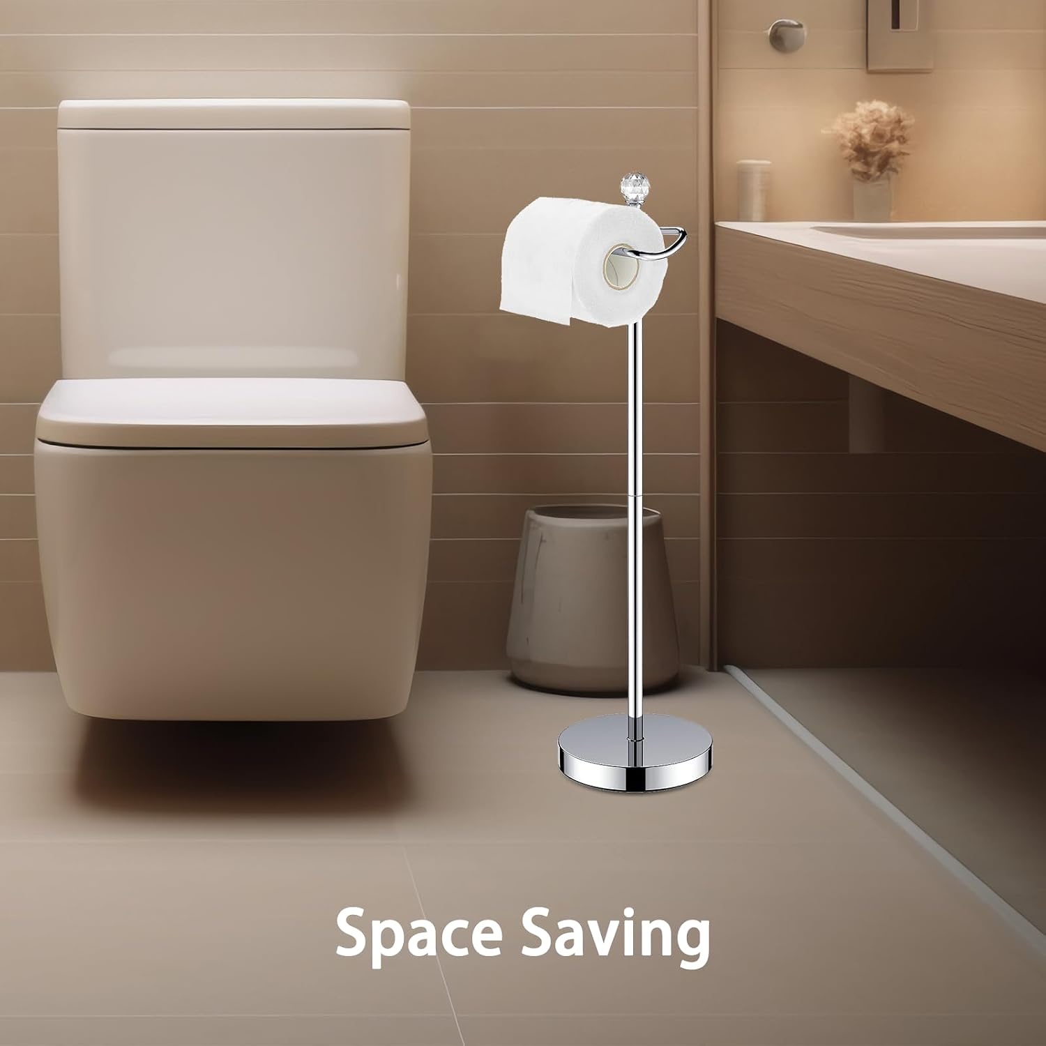 ROLABAM Toilet Paper Holder Stand (with Reserve Function) Free Standing Toilet Paper Holder for Bathroom Total Height