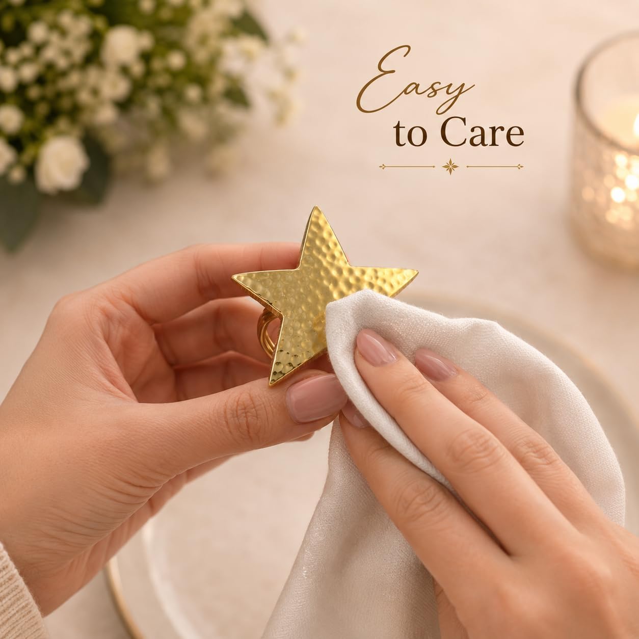 Alpha Living Home Gold Star Napkin Rings, Bulk Metal Holders, Set of 12 | Hammered metal, rust-resistant