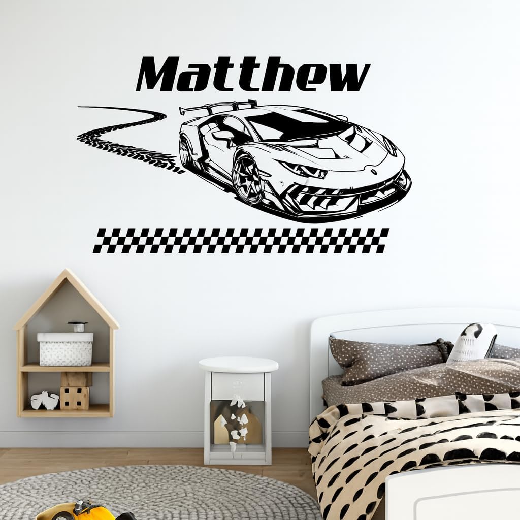 Name Racing Car Wall Decal