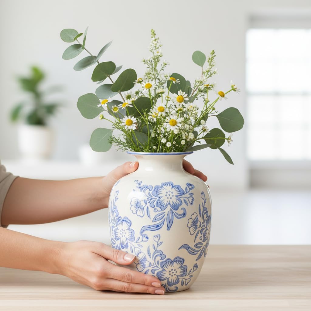 Night Stand / Chinoiserie Vase / Blue and White / 7 Inch