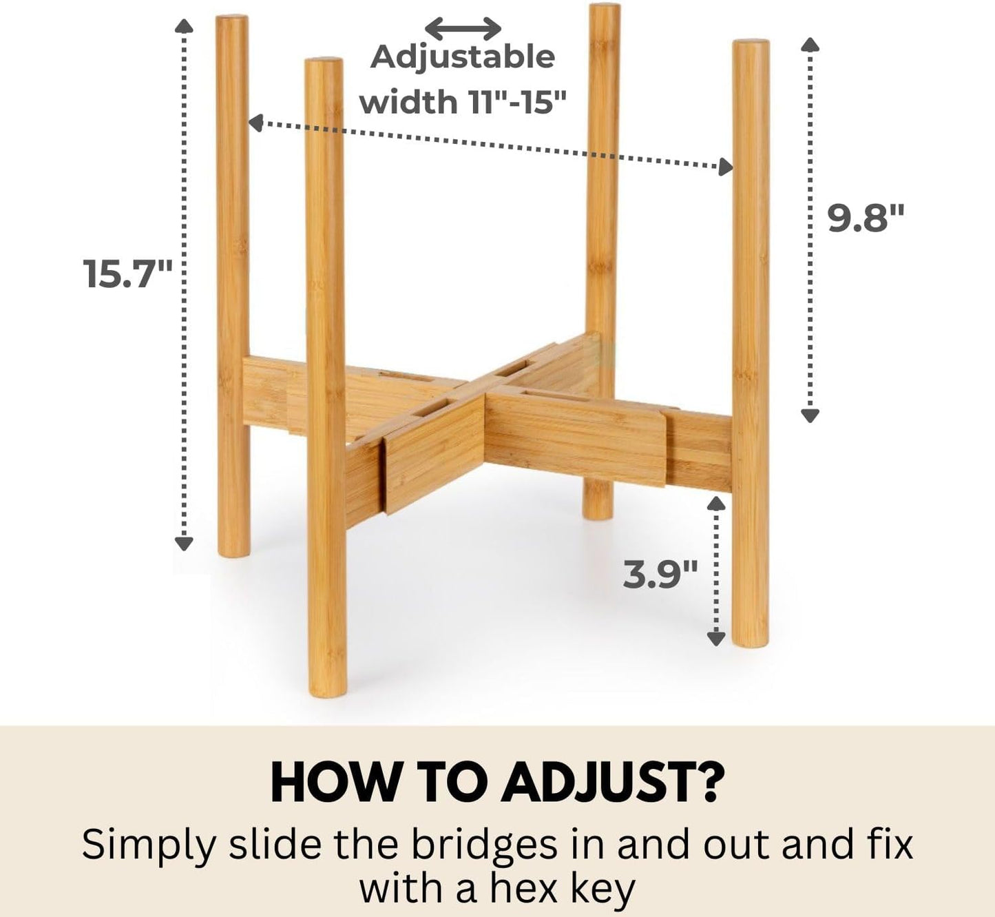 Fox & Fern Large Adjustable Plant Stand Indoor, Bamboo Stand, 11 - 15 Inch | Plug In Design, Holds 200 lbs, Two
