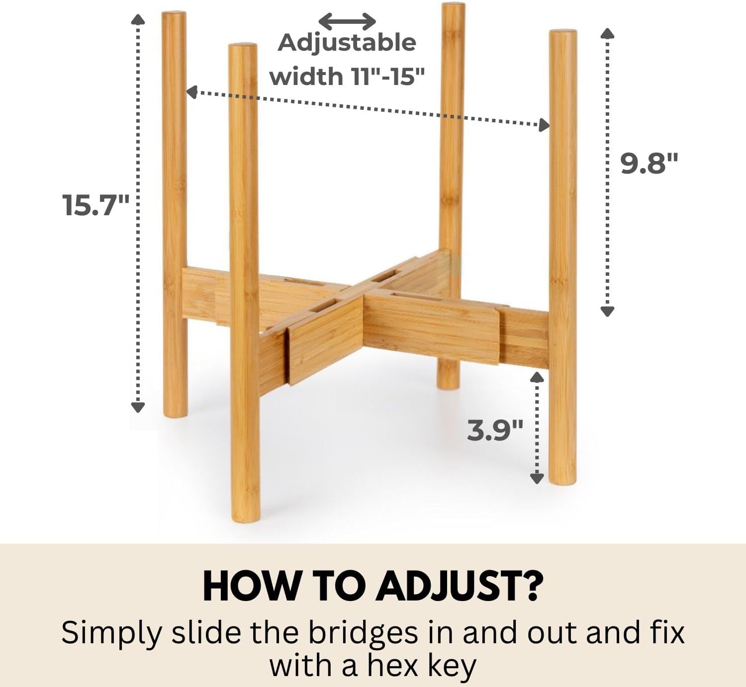 Fox & Fern Large Adjustable Plant Stand Indoor, Bamboo Stand, 11 - 15 Inch | Plug In Design, Holds 200 lbs, Two