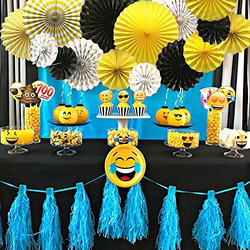6-Pack Yellow Party Decorations, Hanging Paper Fans Wall Decor