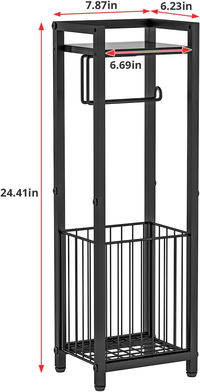 Narrow Side Toilet Paper Holder with Storage Shelf | Freestanding Roll Holder for Bathroom, Small Space, Bathroom