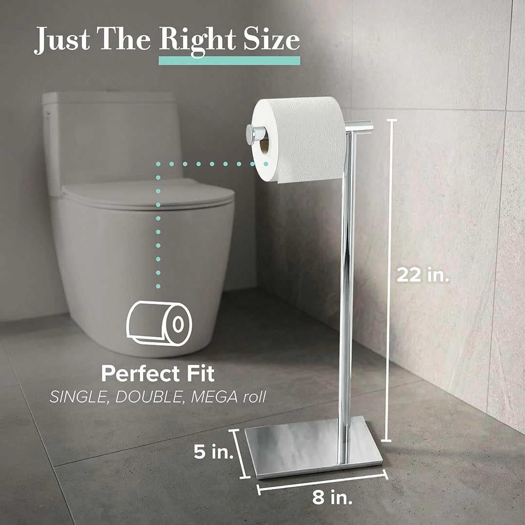 Gatco 1431C Modern Rectangle Base Freestanding Toilet Paper Holder, 21.25" Chrome with Weighted Base