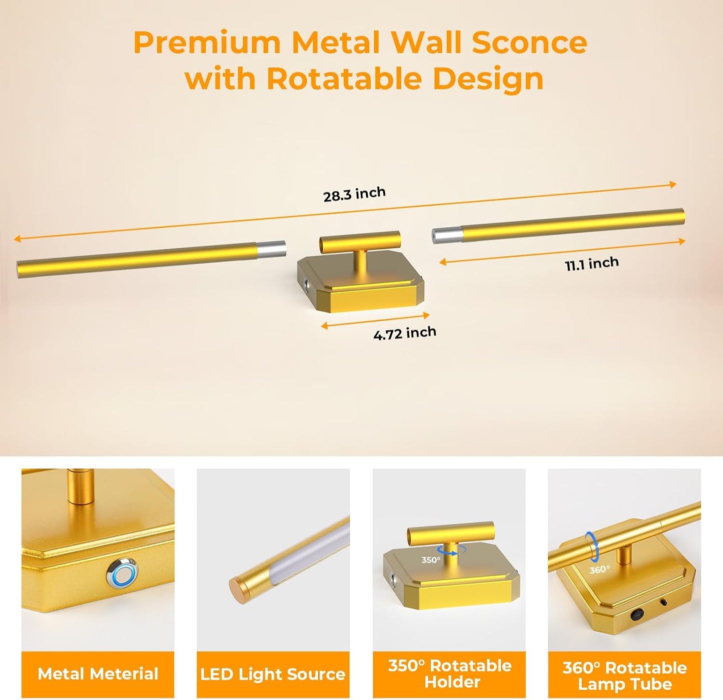 Battery Operated Wall Sconces Set of 2 Detachable 360°Rotate Dimmable | 3000-6500K Wall Lamps with Remote Control