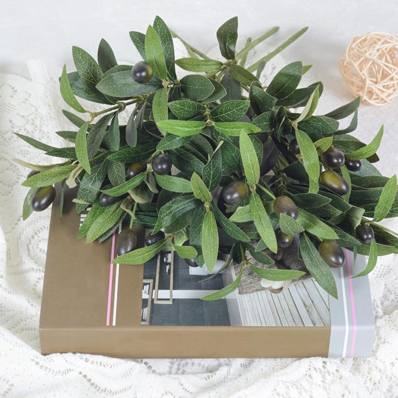 Faux Olive Branches for Vase 11.4'' Fake Plant Olive Tree Branches Artificial Greenery / Set of 12