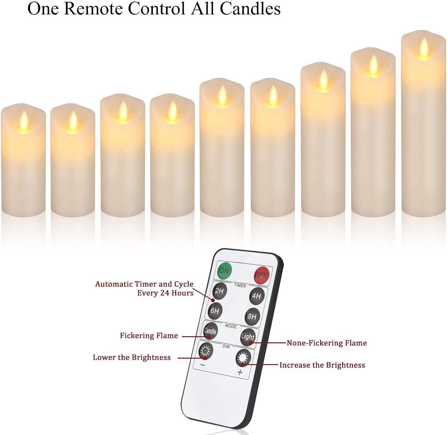 Flameless Candles Set of 9 Ivory Dripless Real Wax Pillars Include Realistic Dancing LED Flames and 10-Key Remote