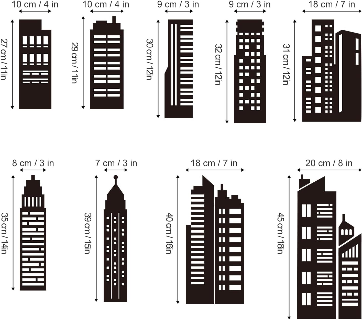City Skyline Wall Stickers Silhouette Hero Wall Decals Kids Bedroom Boys Room Bathroom Wall / Black