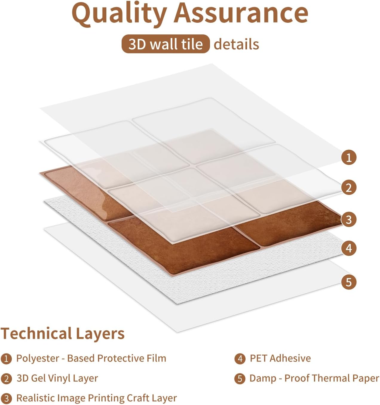 Peel and Stick Backsplash Wall Tiles / Brown / 6 x 6 / Set of 20