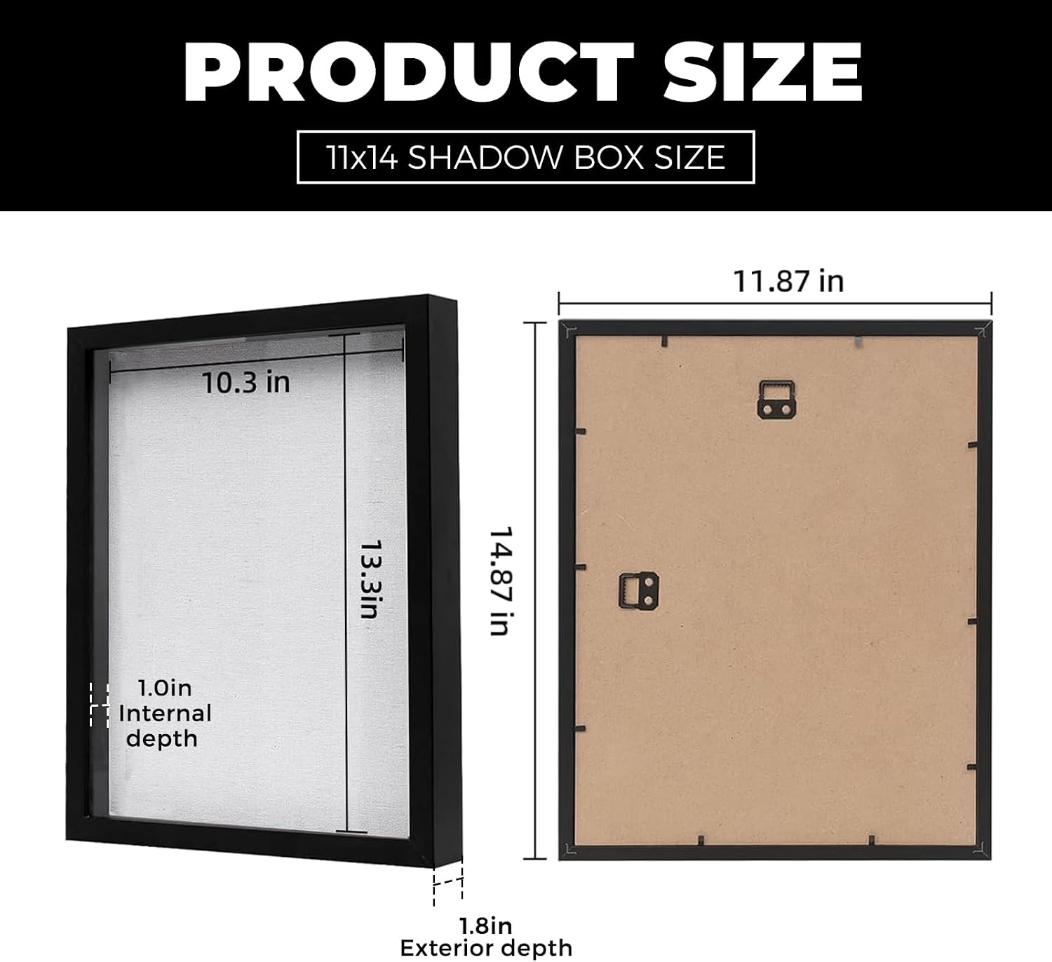 Muzilife 11x14 Shadow Box Wood Picture Frame, HD Glass, 2PCS, Black | FSC-Certified MDF | Soft Acid-free Linen Board