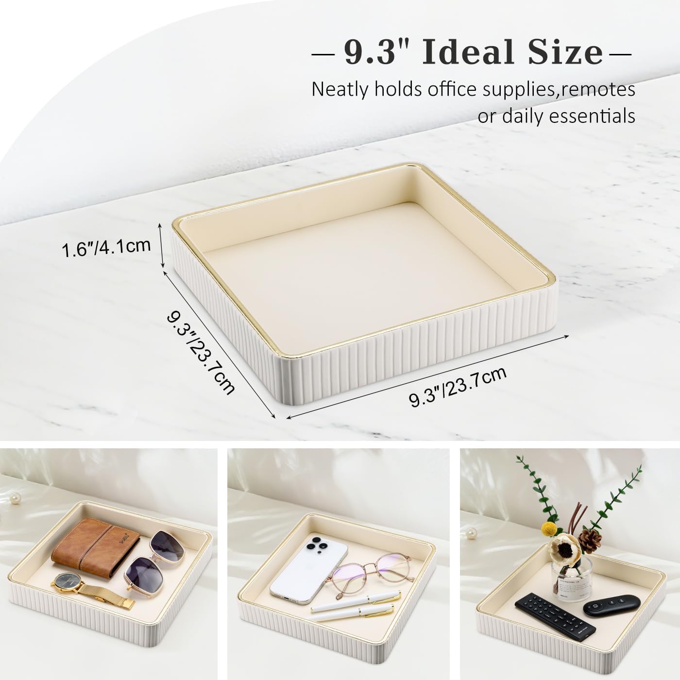 Leather Decorative Tray / Cream White