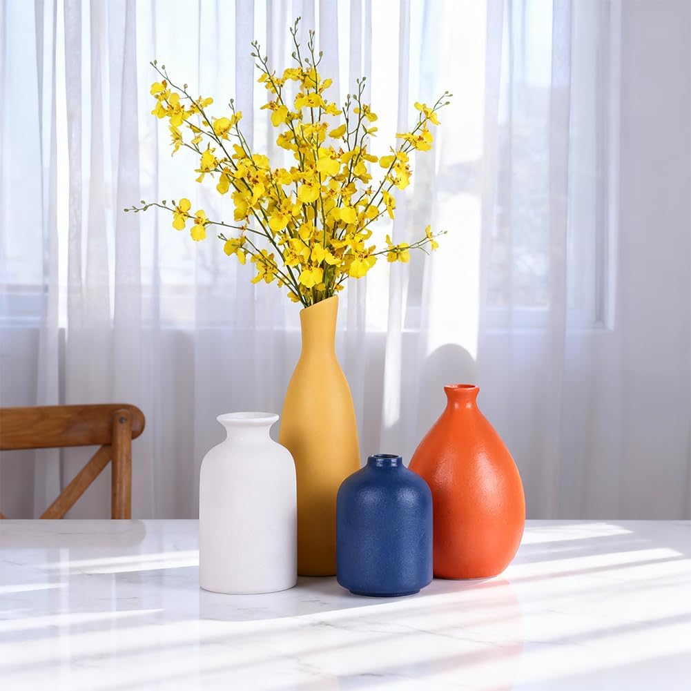 Multi-Color Ceramic Small Bud Vases / Multicolor-a / White / Set of 4