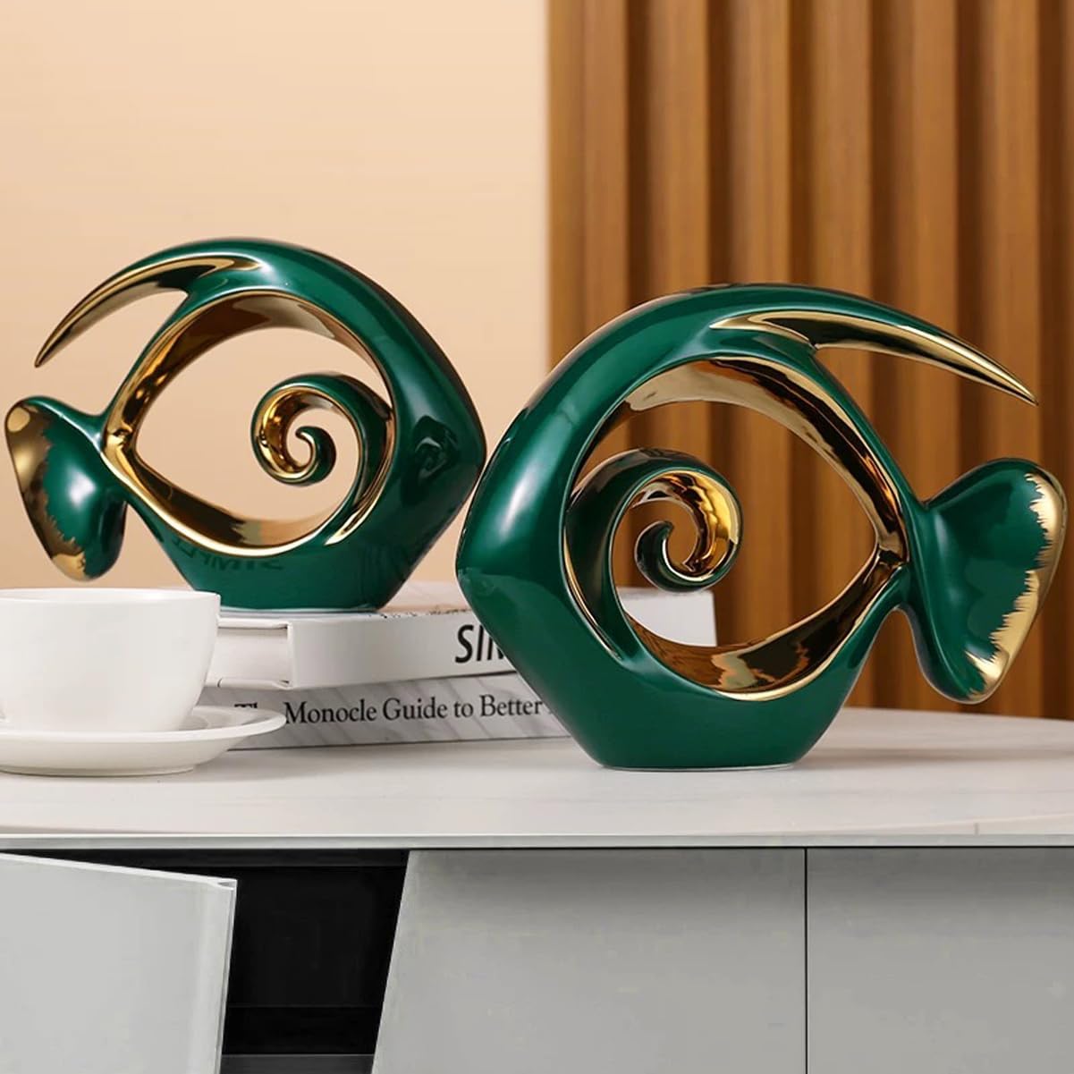 Ceramic Statues Angelfish Home Decor Modern Style Figurine Green and Gold / Green and Glod