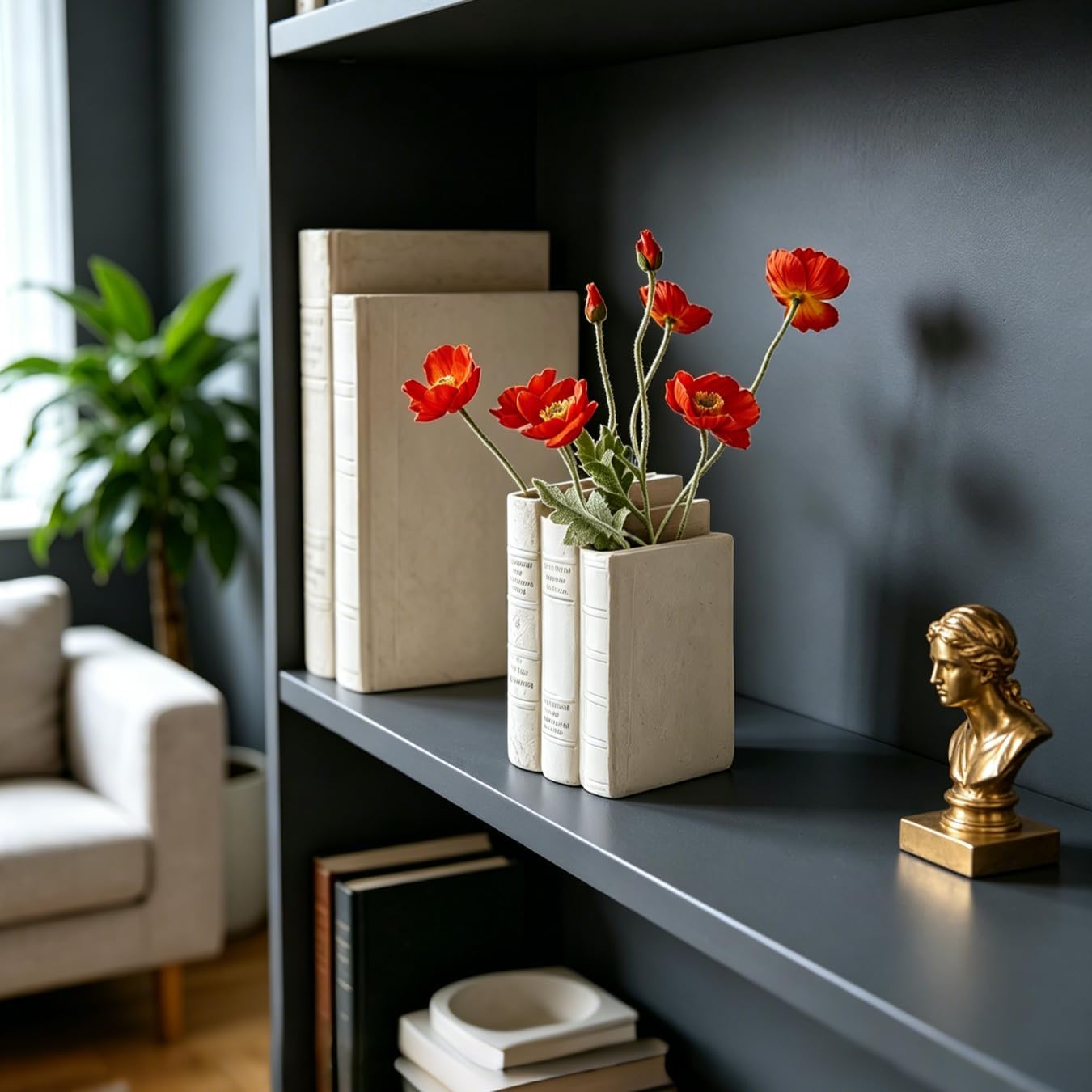 Book Shaped Vase for Flowers / Cream-vase