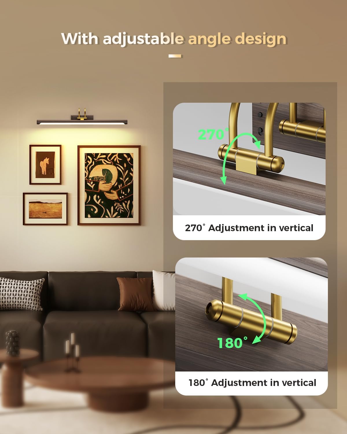 23.6″ Picture Light, Battery Operated Wireless Rechargeable Wall Light with Remote, Dimmable LED Art Light with Timer