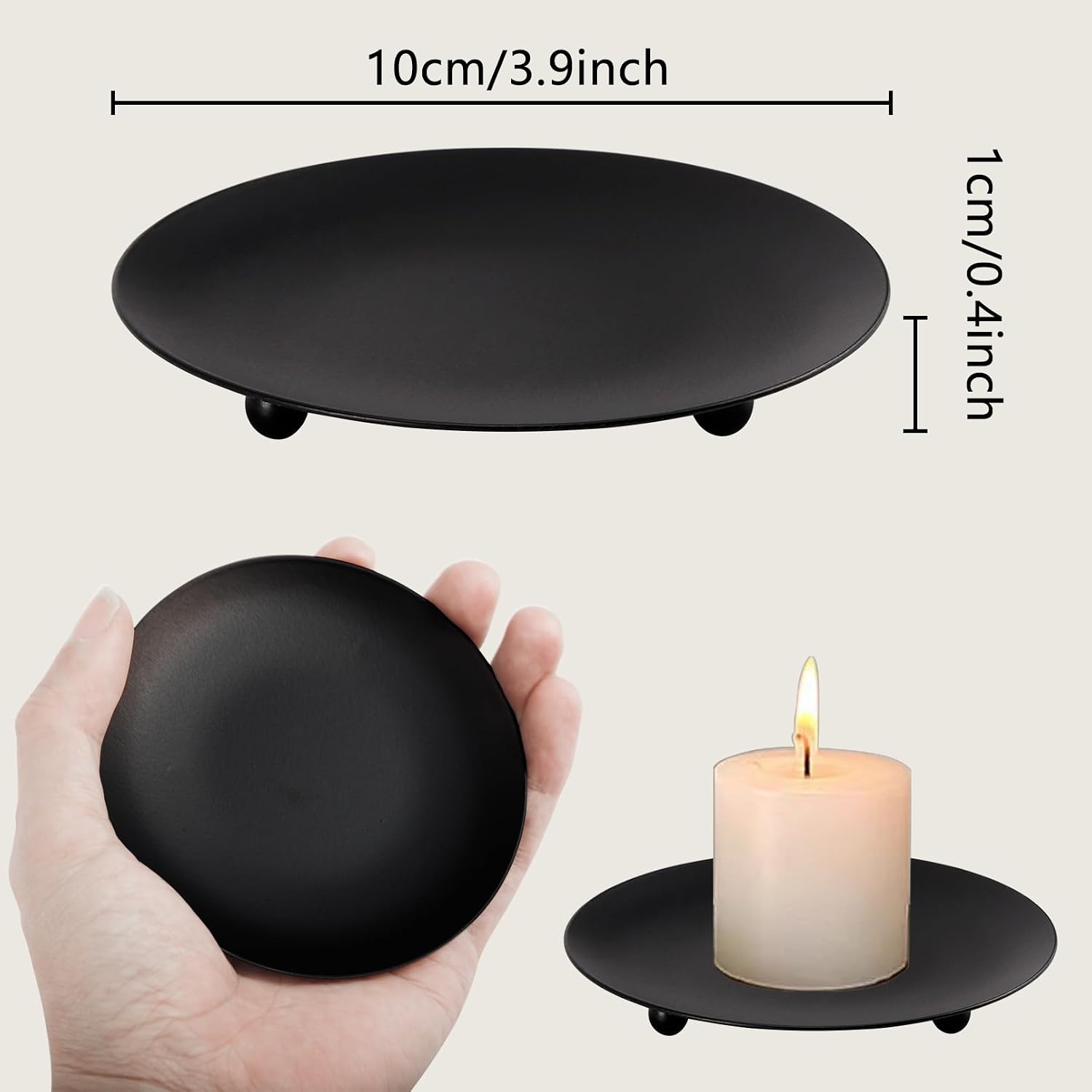 Candle Stand Plate / Black / 4 Inch / Set of 8
