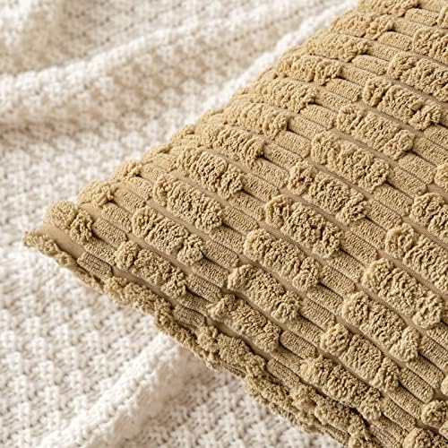 MIULEE Lumbar Corduroy Decorative Throw Pillow Covers 12x20 Khaki Pack of 2
