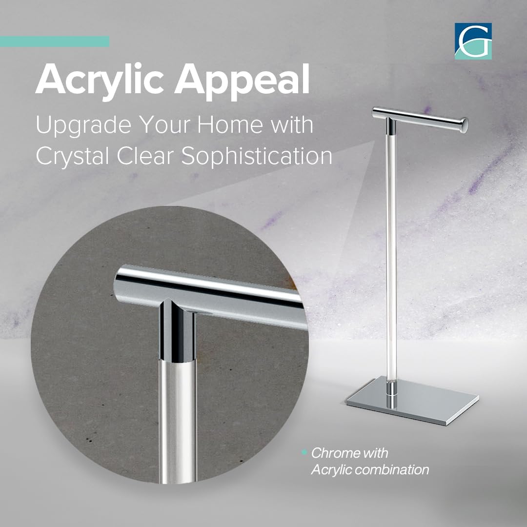 Gatco 1331C Modern Rectangle Base Freestanding Toilet Paper Holder, Chrome/Acrylic, Weighted Base Bathroom Tissue Stand