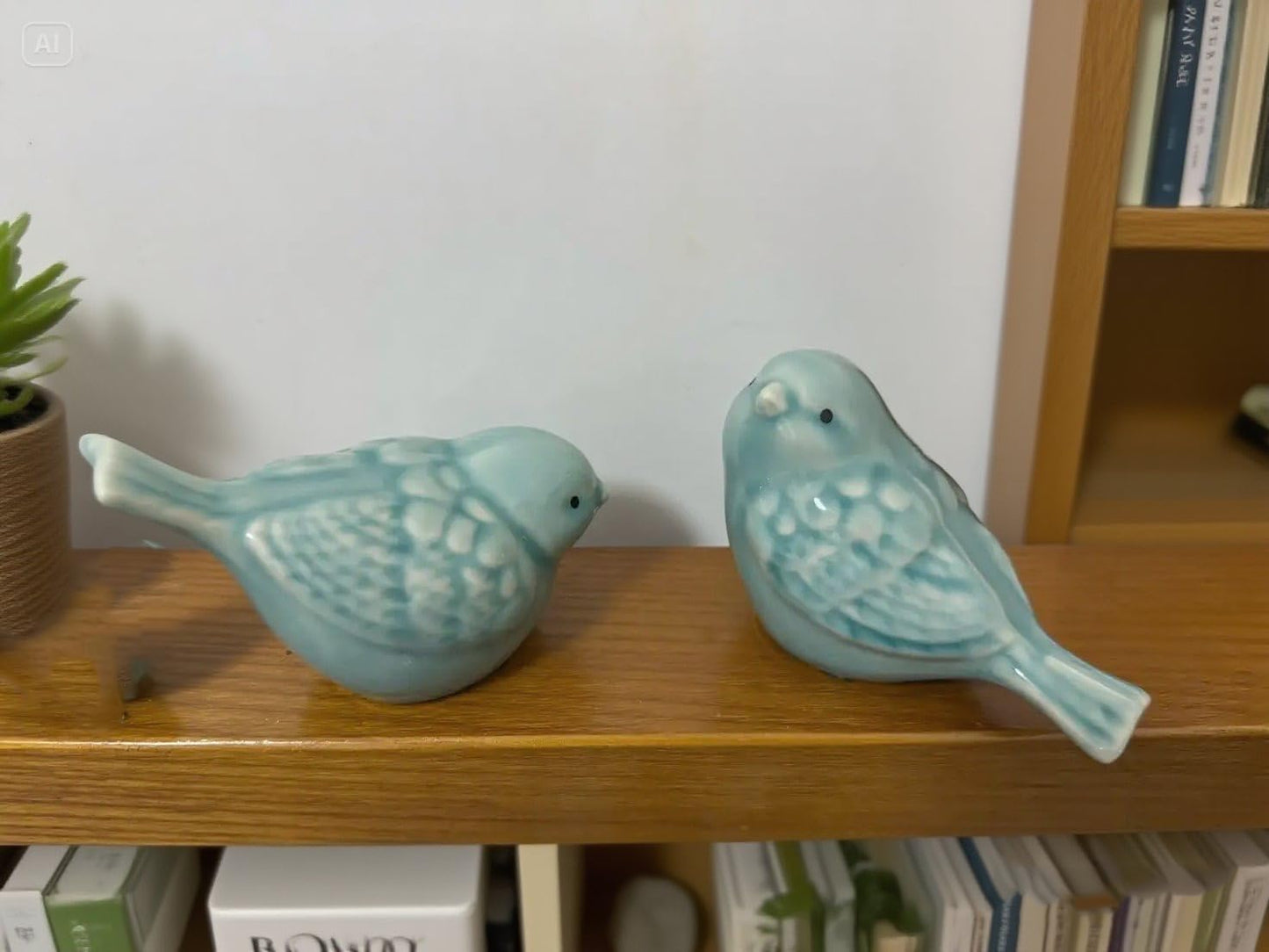 Ceramic Bird Figurines / Light Green / Set of 2