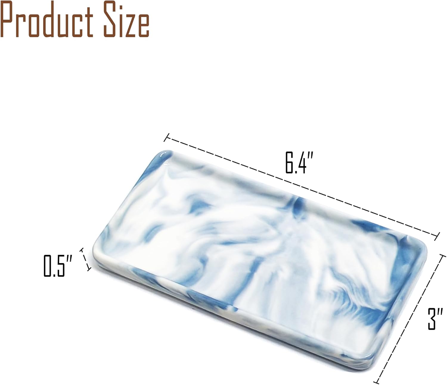 Tiny Ceramic Countertop and Vanity Tray for Cosmetics / 6.4 x 3 x 0.5 / Blue