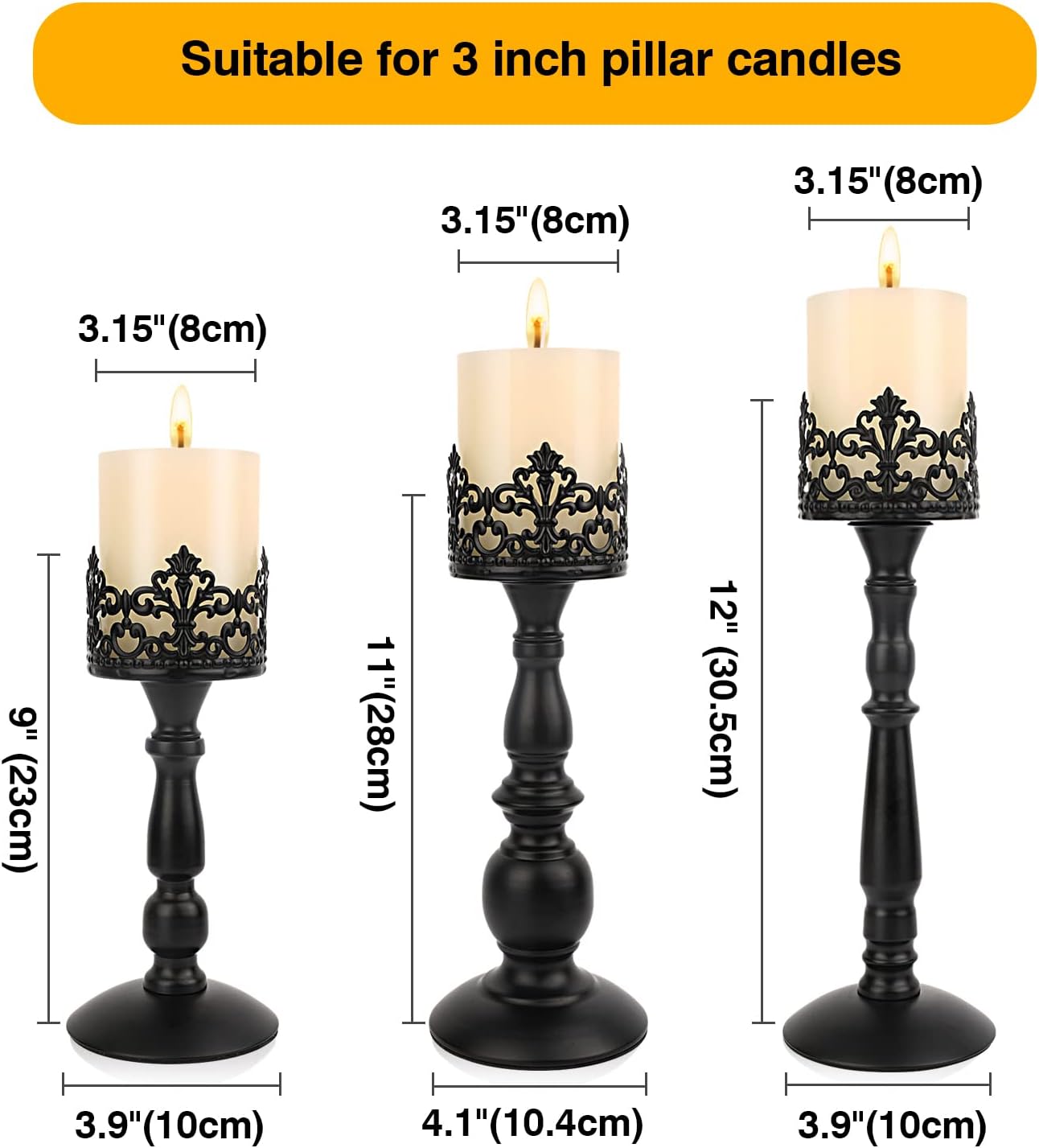 Black Vintage Candle Holder for Table Centerpiece Gothic Candle Stand Set