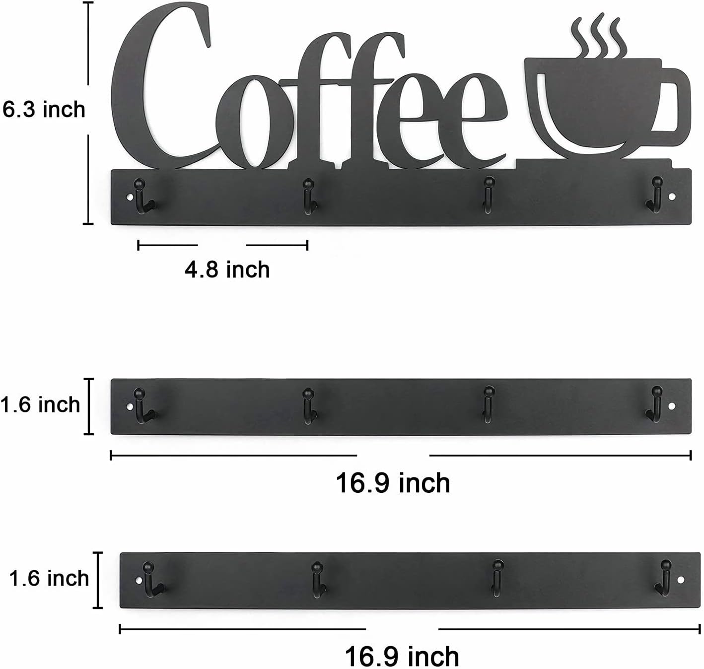 HULISEN Coffee Mug Wall Rack, Coffee Cup Holder Wall Mounted with 12 Hooks | Metal Coffee Sign, Space-Saving Cup