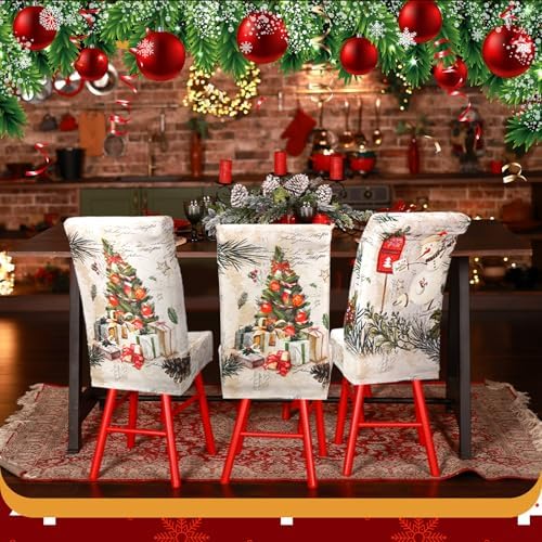 Moukeren 6 Pcs Christmas Chair Covers Vintage Dining Chair Slipcovers