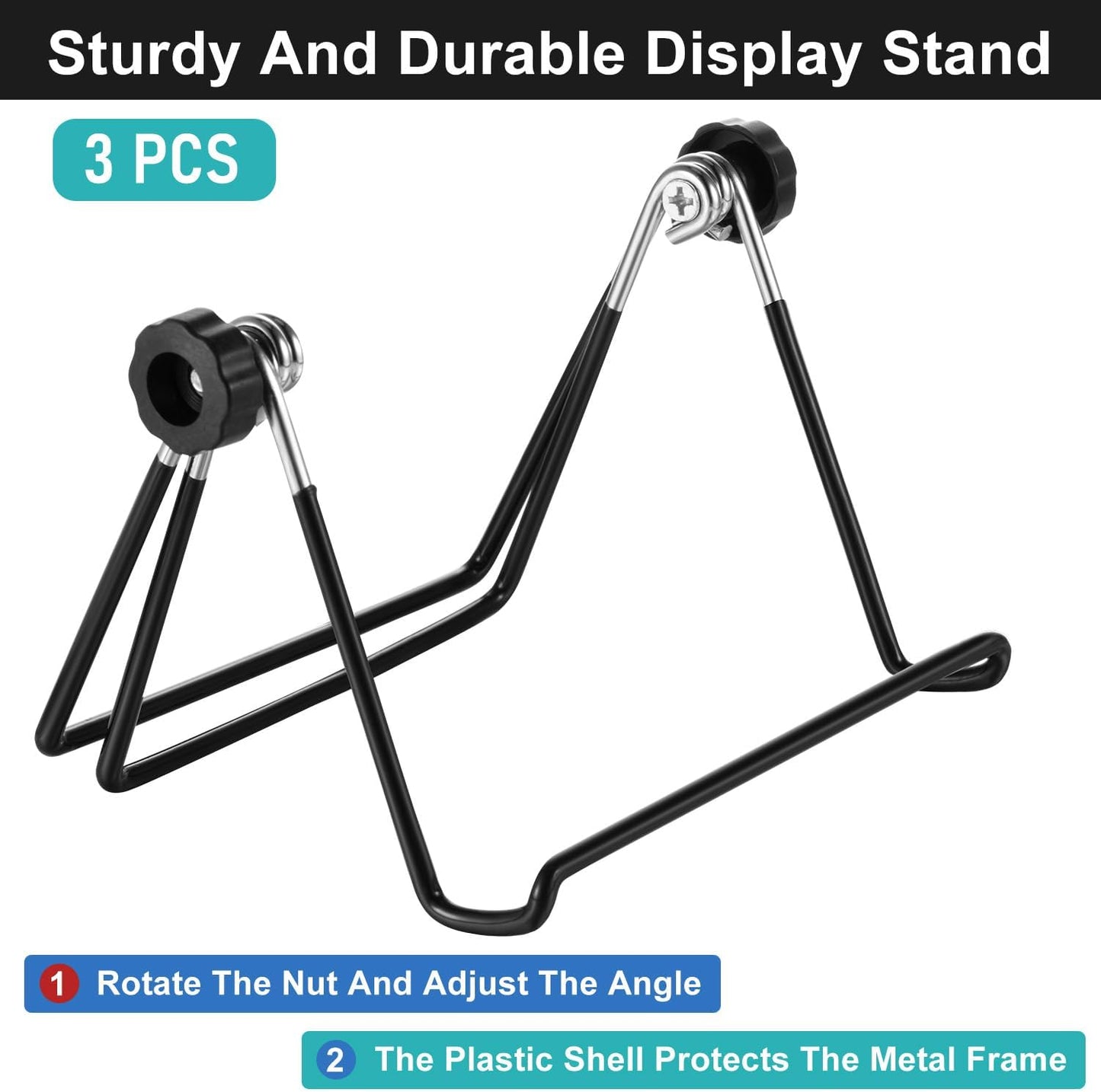 Plate Stand Easel Picture Frame Stand Adjustable Foldable Tablet Iron Display / Black / Set of 3
