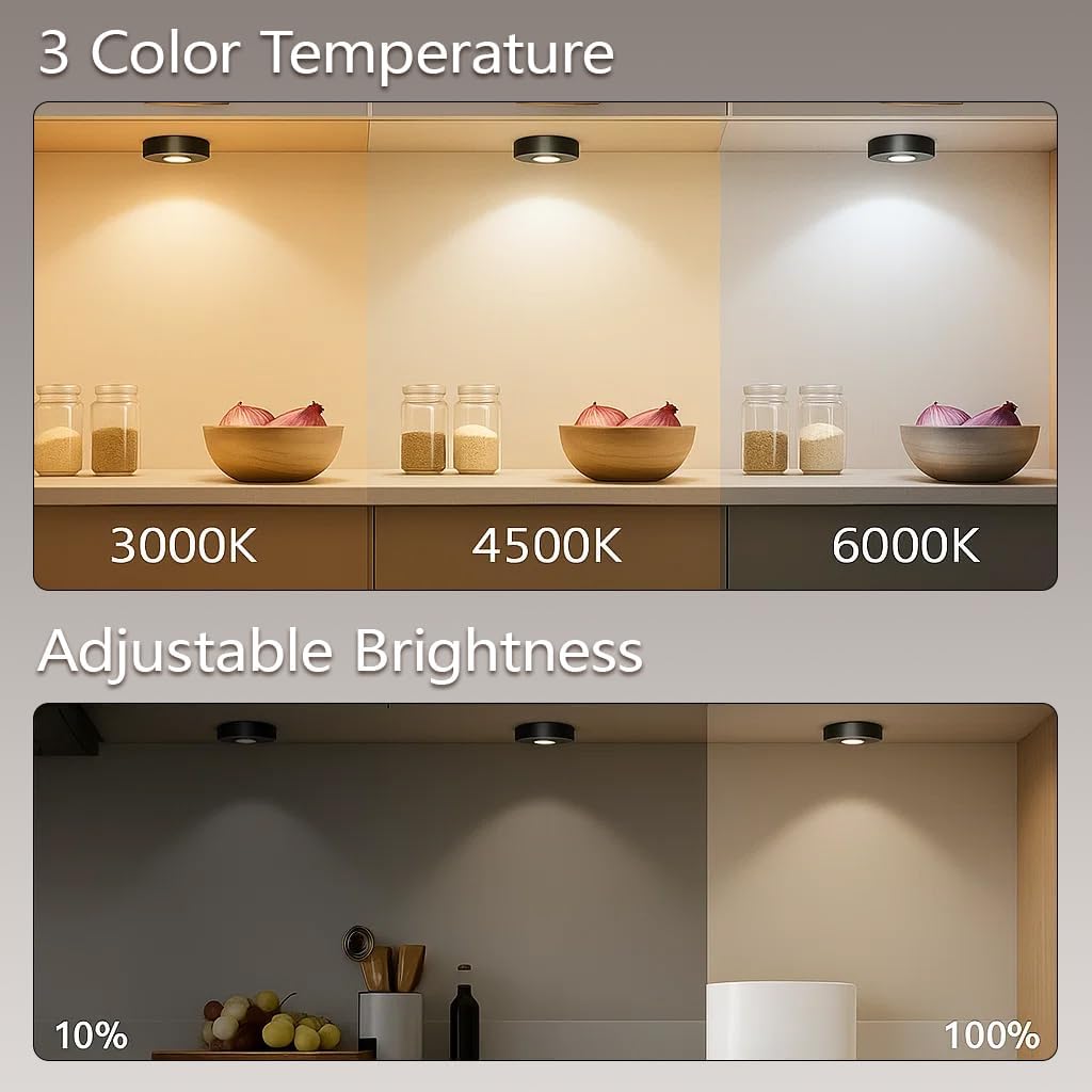 3 Pack Rechargeable Puck Lights with Remote, Dimmable, 3 Color Temps | 9 RGB Colors & 2 Dynamic Modes, 1000mAh Battery