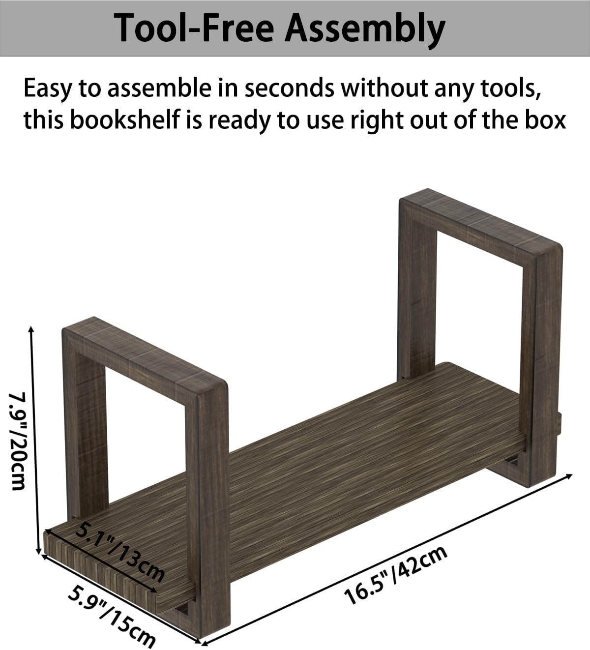 100% Solid Wood Adjustable Desktop Bookshelf, Retro Tabletop Bookshelf, Desk Shelf for Living Room, Home, Office