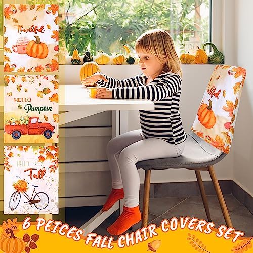 Geetery 6 Pcs Fall Chair Covers Autumn Pumpkin Bike Dining Room Seat Covers