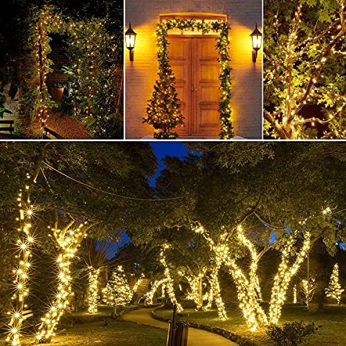 Joomer Solar Christmas Lights Outdoor, 105FT 300LED 8 Modes, Warm White