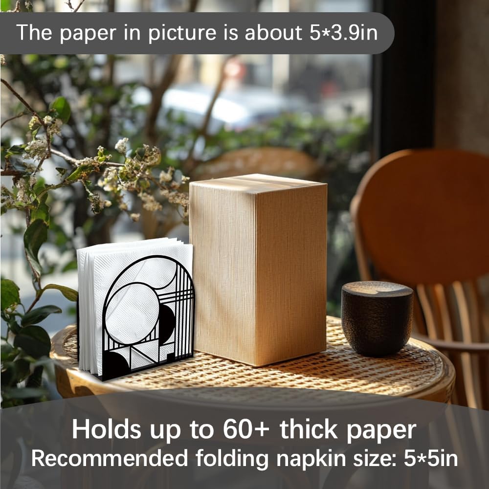 Decorative Metal Napkin Holder / Modern Geometric / Black / 5.3 x 4.9 x 1.9