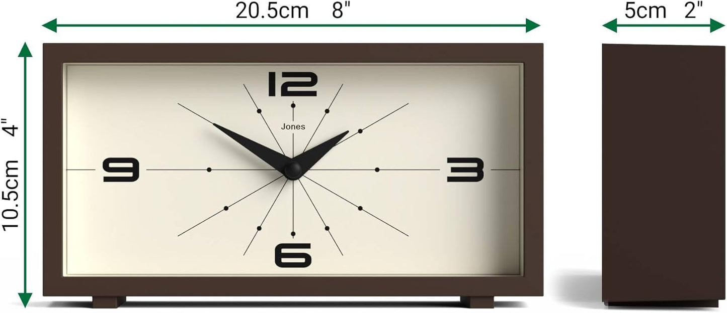 JONES CLOCKS® Odeon Desk Clock | Modern Rectangular Design | Brown | Stylish Retro Look for Shelf, Table, Mantel or