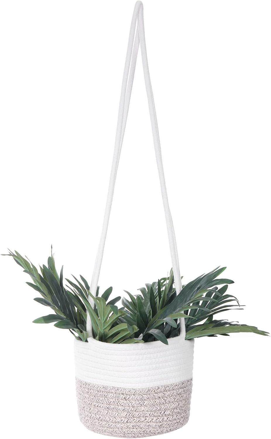 Hanging Planter Basket Jute Rope Woven Plant Hangers Indoor Hanging Plant Holder Up / White & Brown