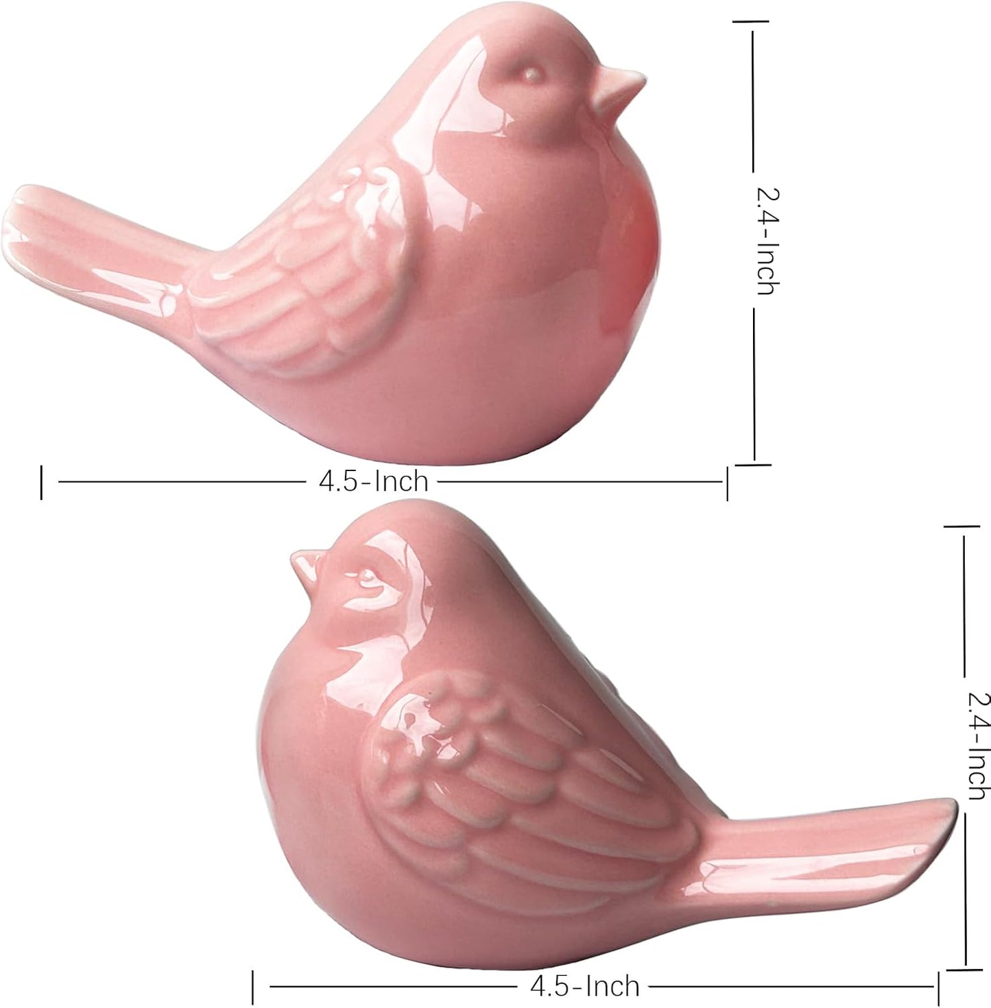 Decorative Glazed Ceramic Bird Figurine / Pink / Set of 2