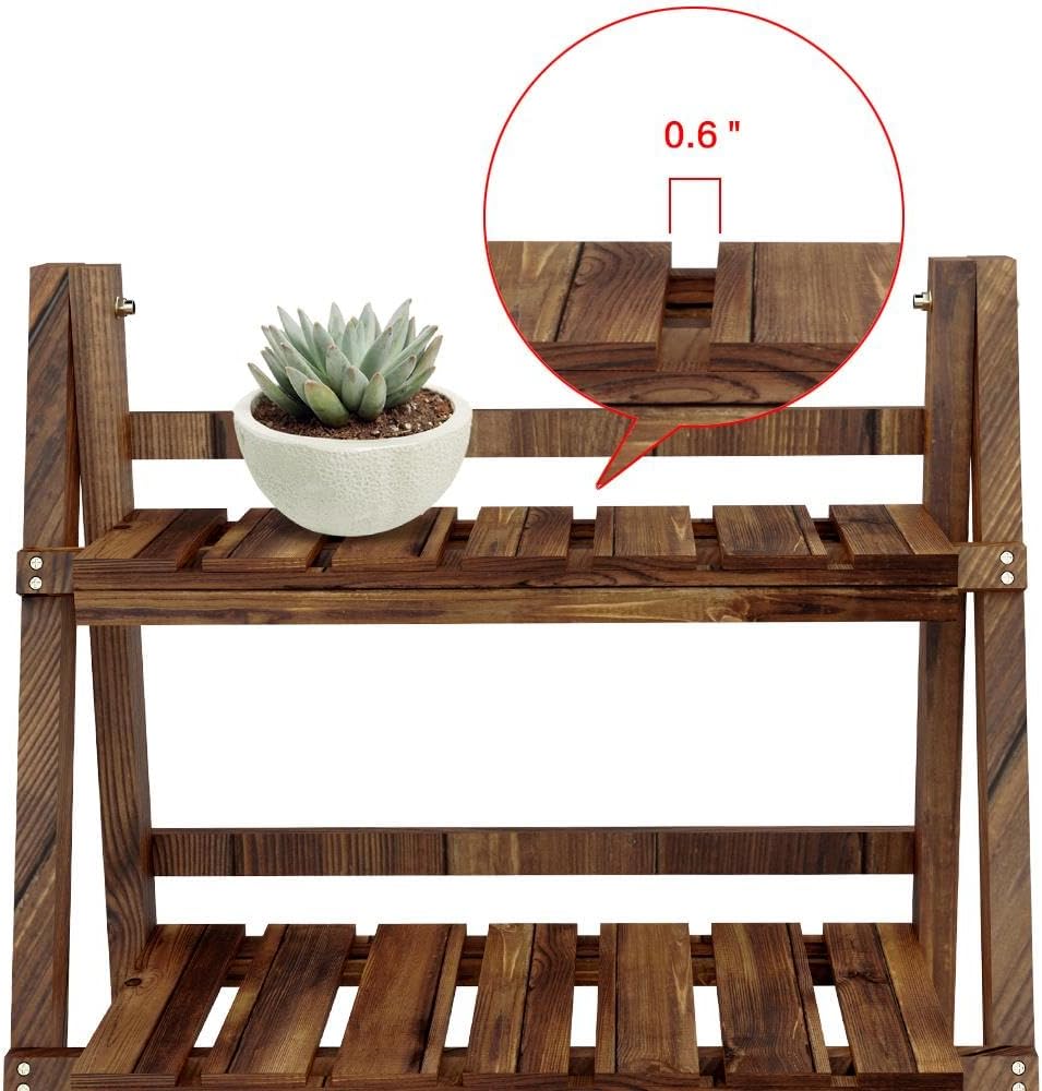 Yaheetech Wooden Plant Stand, 3-Tier Foldable Ladder Shelf, Indoor Outdoor | 23.6 x 15 x 36.6 in Plant Ladder for Pots