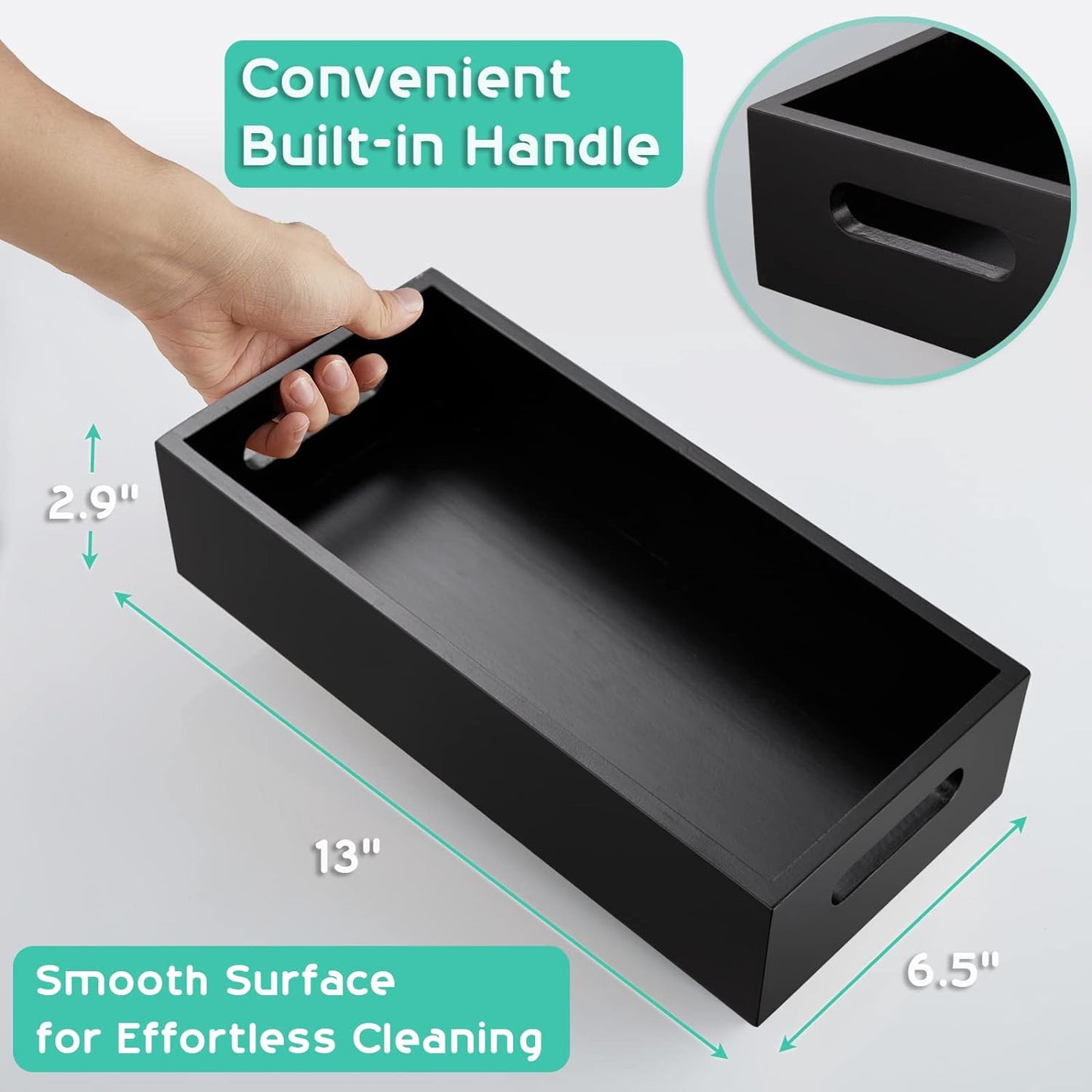 Wooden Toilet Tank Paper Basket / 13 Inch / Black