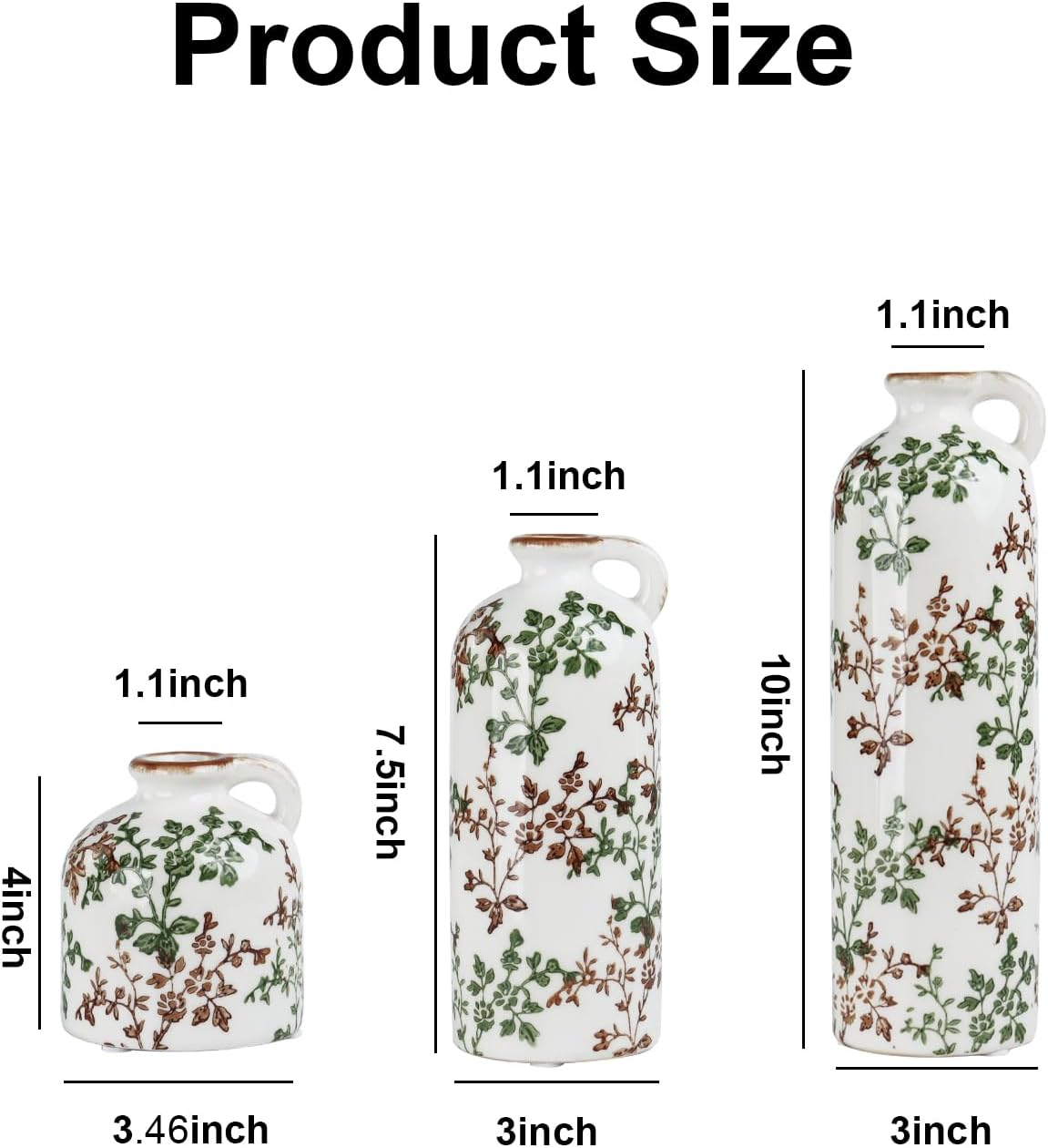 3-Piece Ceramic Jug Vase Set / Green & Brown02
