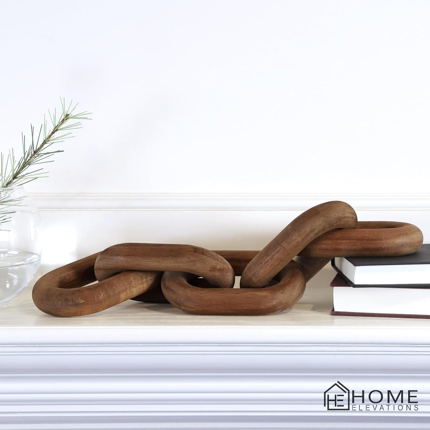 Book Shelves / Acacia Wood Chain Link Decor / Brown