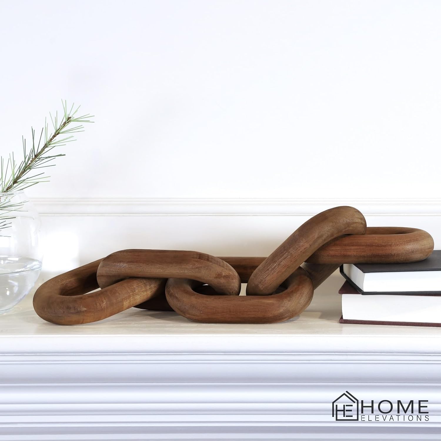Book Shelves / Acacia Wood Chain Link Decor / Brown