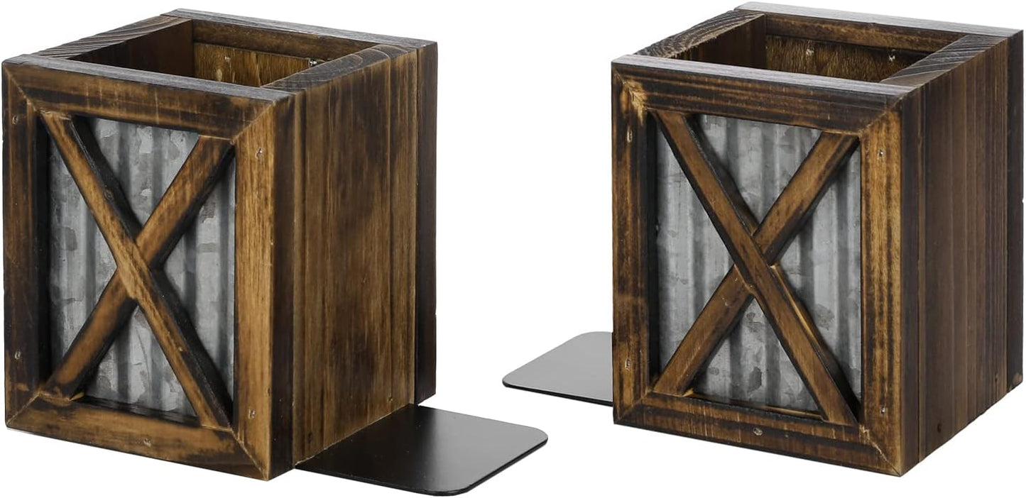 Rustic Decorative Bookends / Burnt Wood