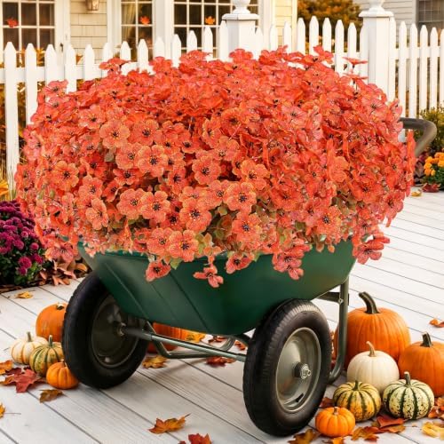 13 Bundles Artificial Fall Flowers Fake Mums for Outdoor(Orange)