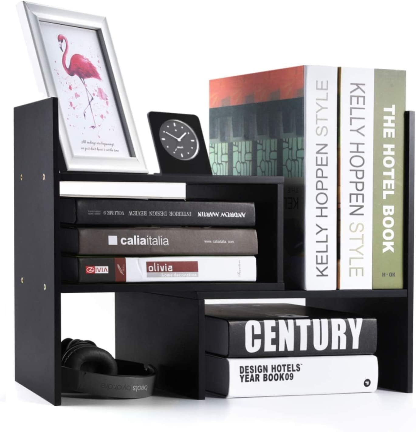 Sorfity Desktop Bookshelf Desk Storage Organizer Adjustable Wood Desktop Display Shelf Rack Counter Office Storage Rack