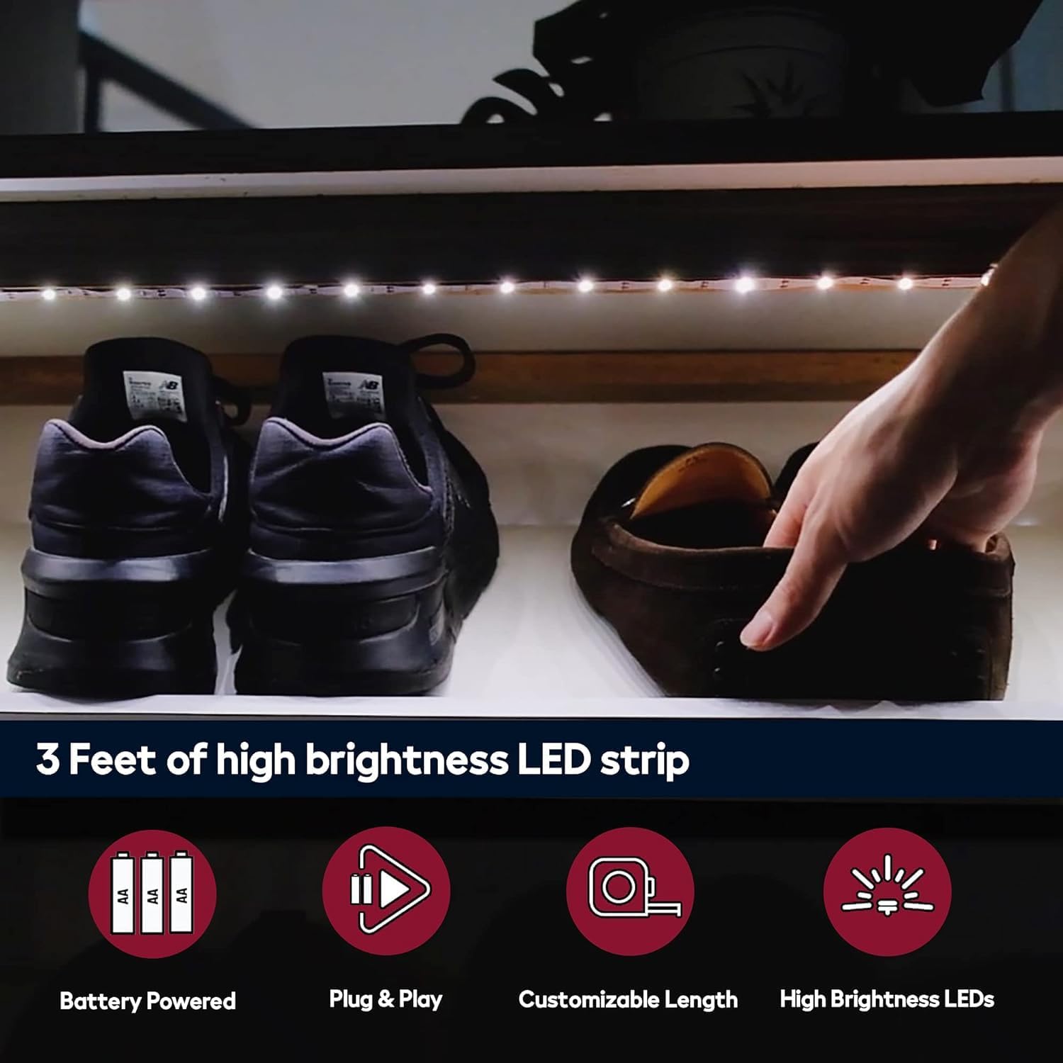 BestLuz Battery Powered LED Strip Lights, 3 Pack 40 Inch Battery Operated LED Strip Lights for Shelves and Under