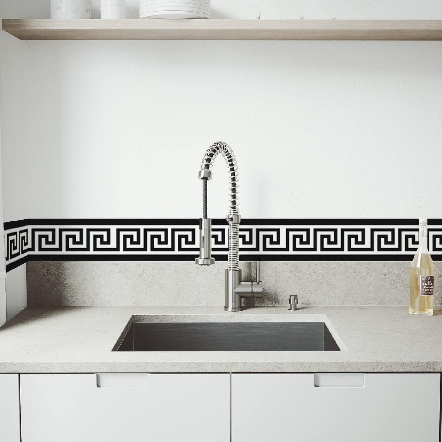 Self Adhesive Skirting Wall Waist Line Decal / Pvc White Black / 3.9 x 78.7
