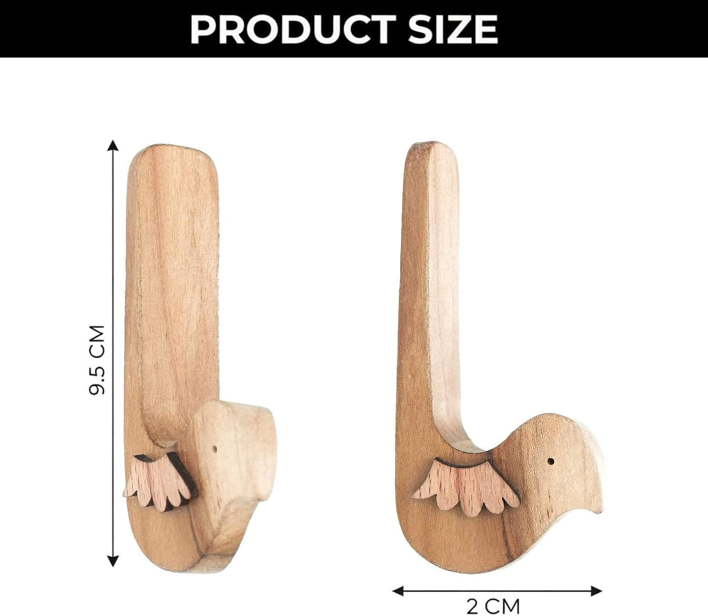 Bird Wood Wall Hooks -Decorative Adhesive Hooks for Hanging Keys