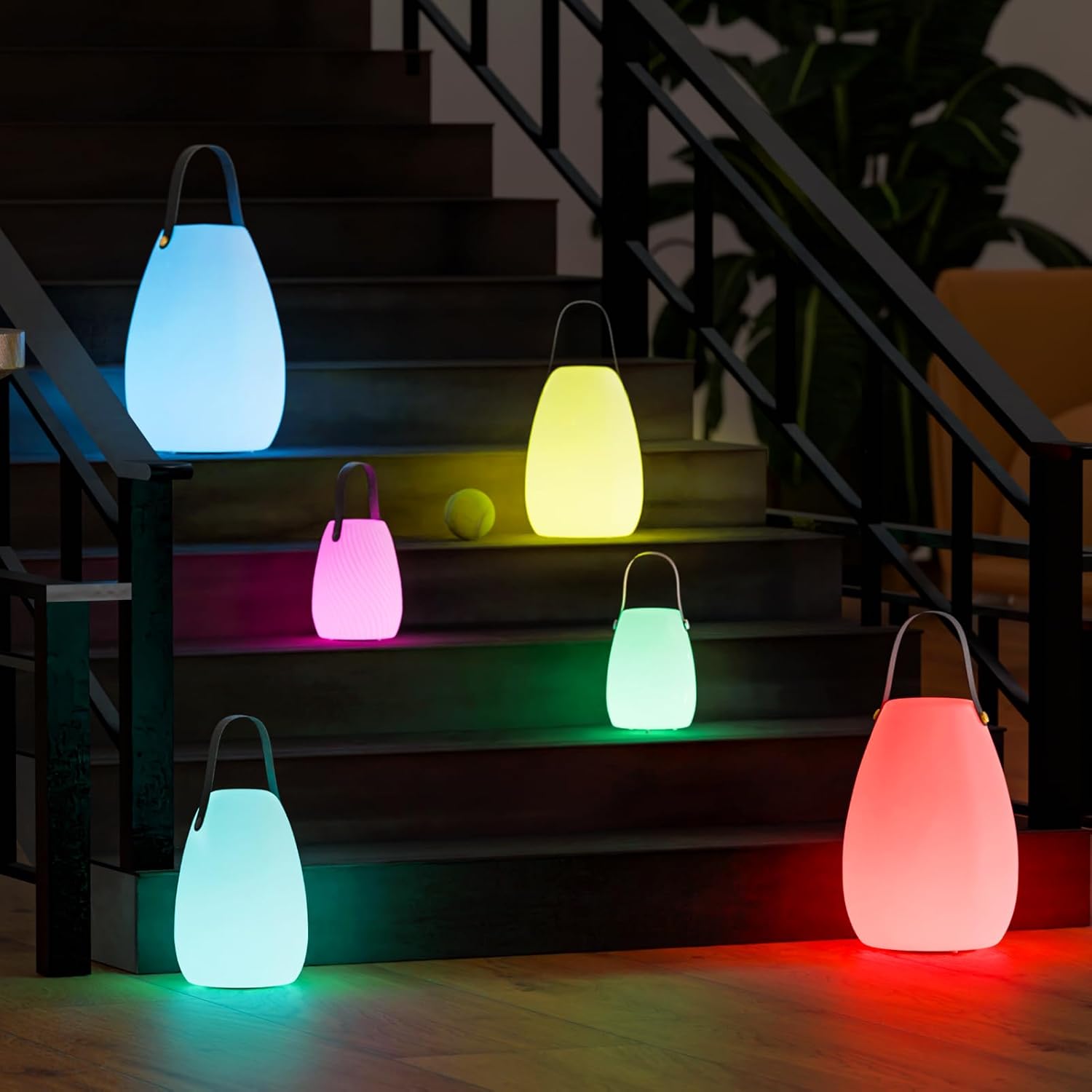 uuffoo 2 Pack Rechargeable Portable Table Lamp with Remote | Cordless RGB Lantern, Decorative LED Night Light, IP44